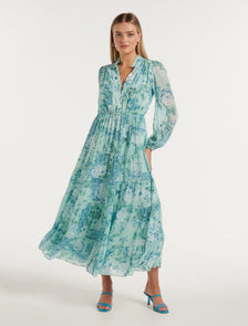 Rickie Button Up Midi Dress Mint Salisbury Floral