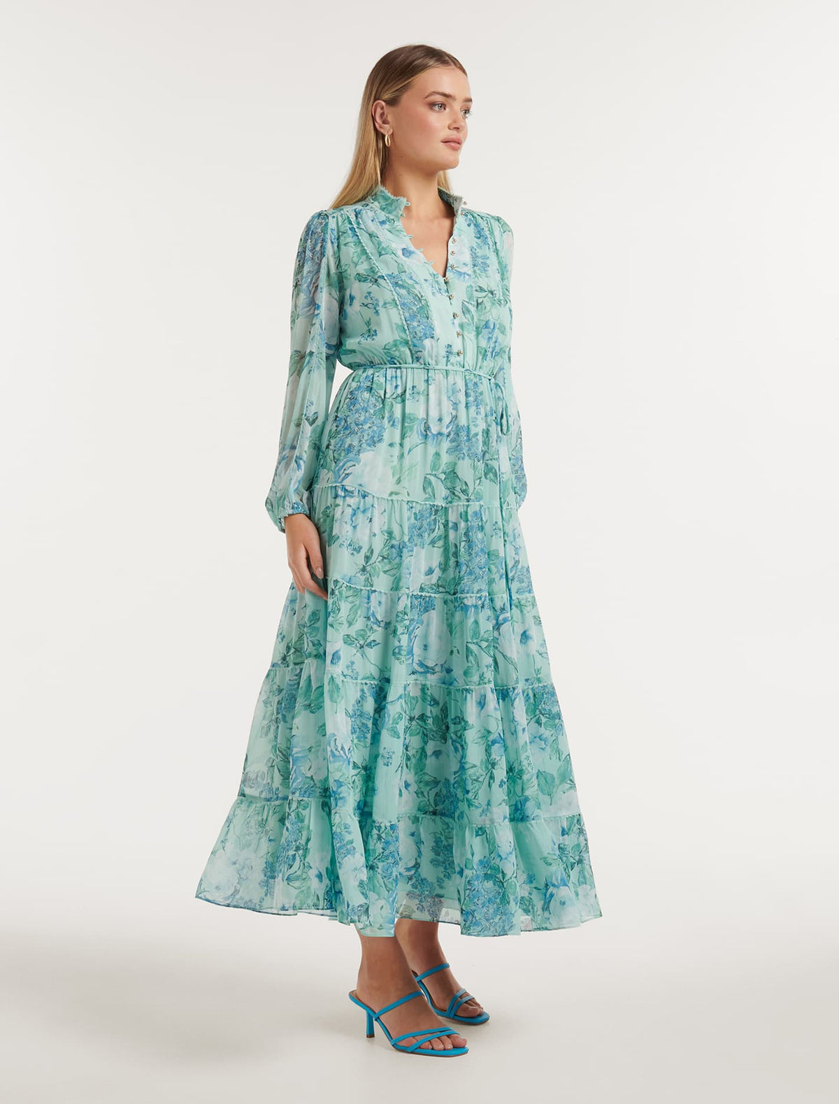 Rickie Button Up Midi Dress Mint Salisbury Floral