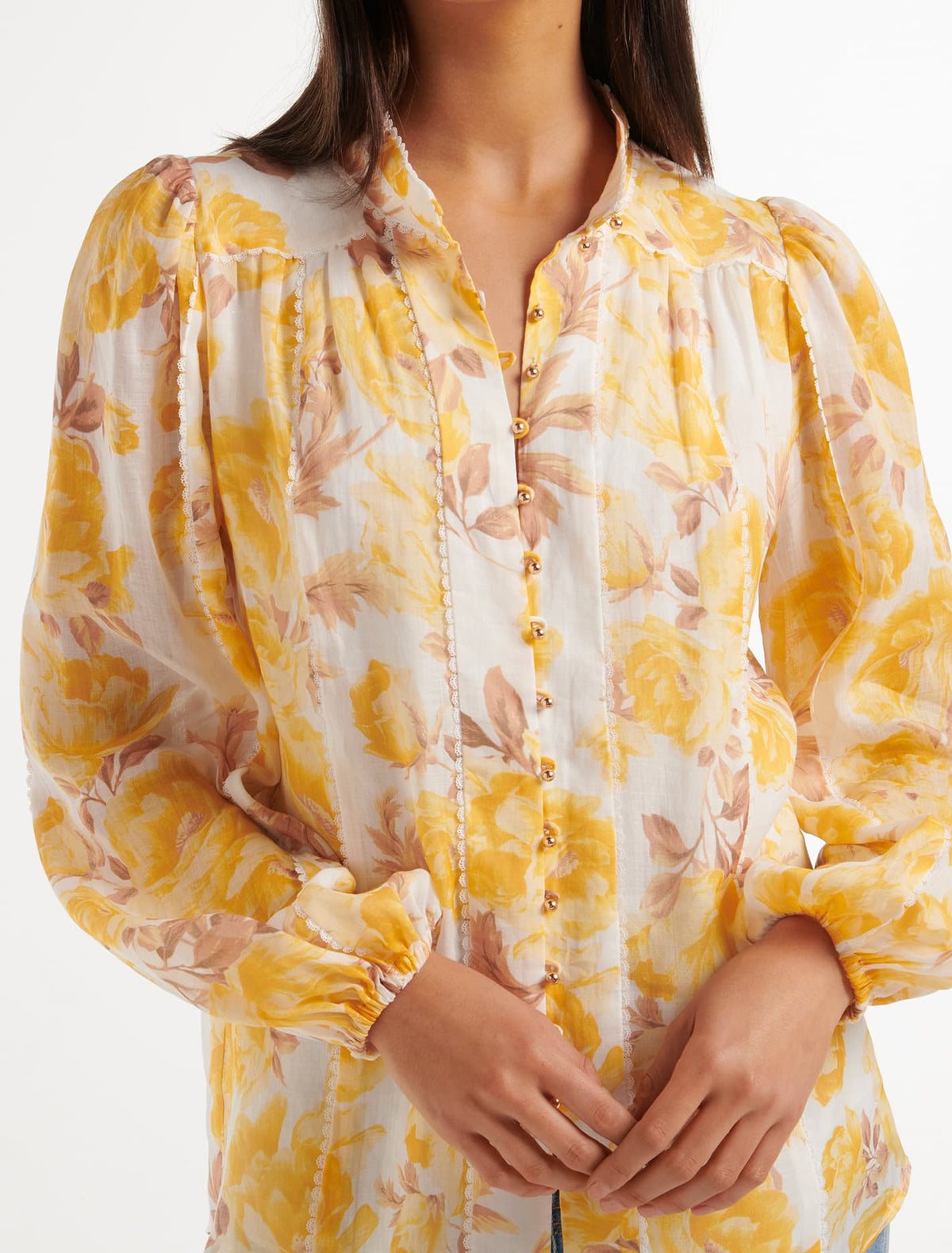 Meg Printed Trim Detail Blouse Hadley Floral