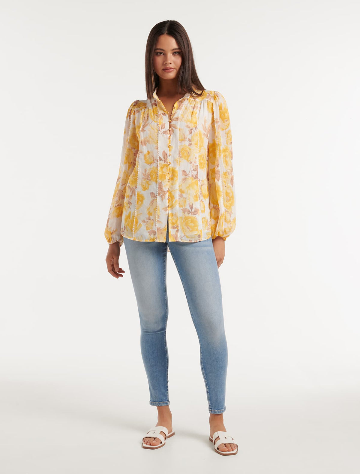 Meg Printed Trim Detail Blouse Hadley Floral
