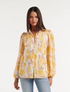 Meg Printed Trim Detail Blouse Hadley Floral