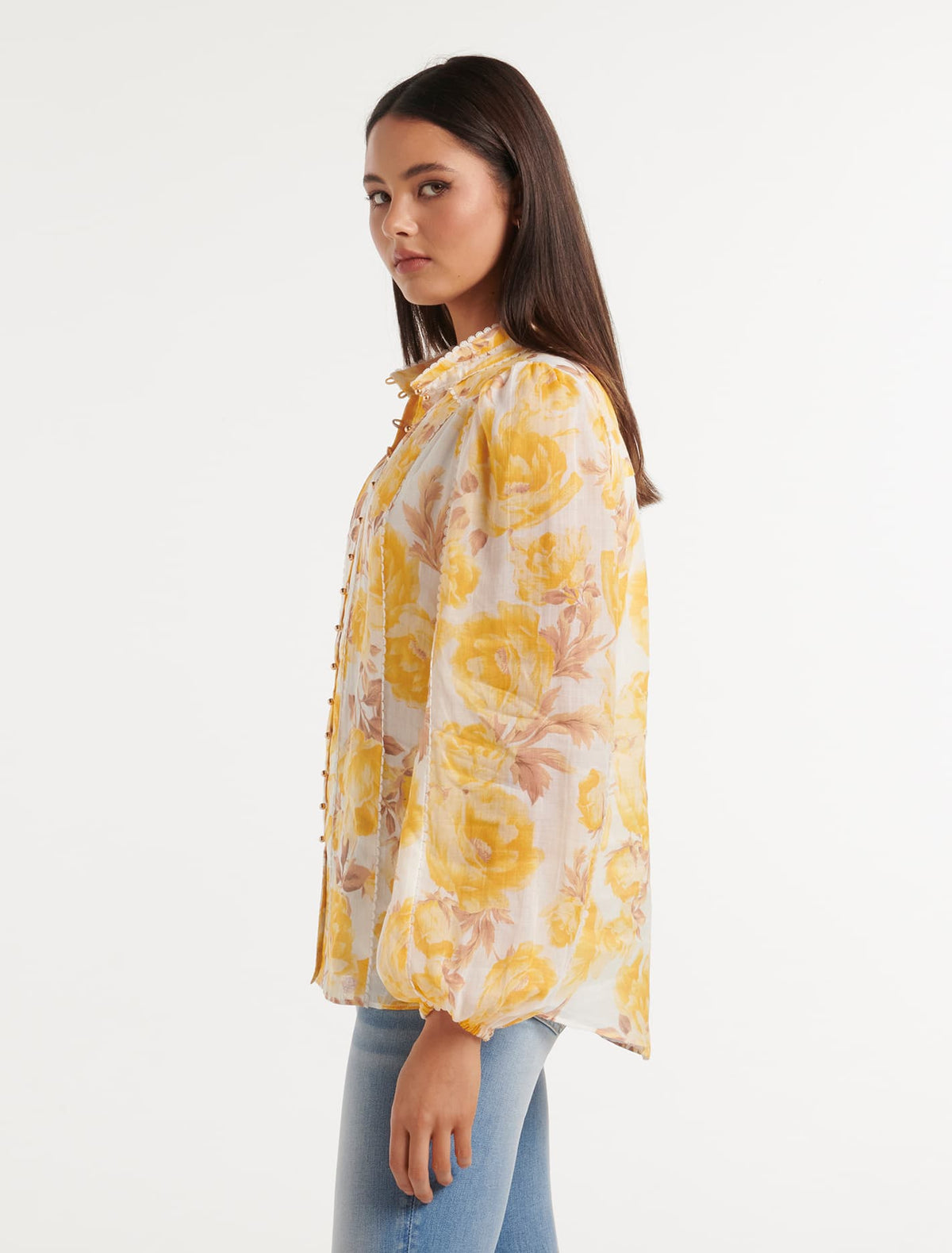 Meg Printed Trim Detail Blouse Hadley Floral