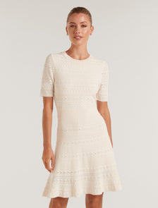 Kady Pointelle Knit Dress Cream