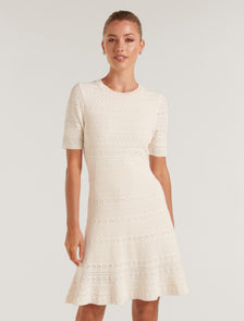 Kady Pointelle Knit Dress Cream