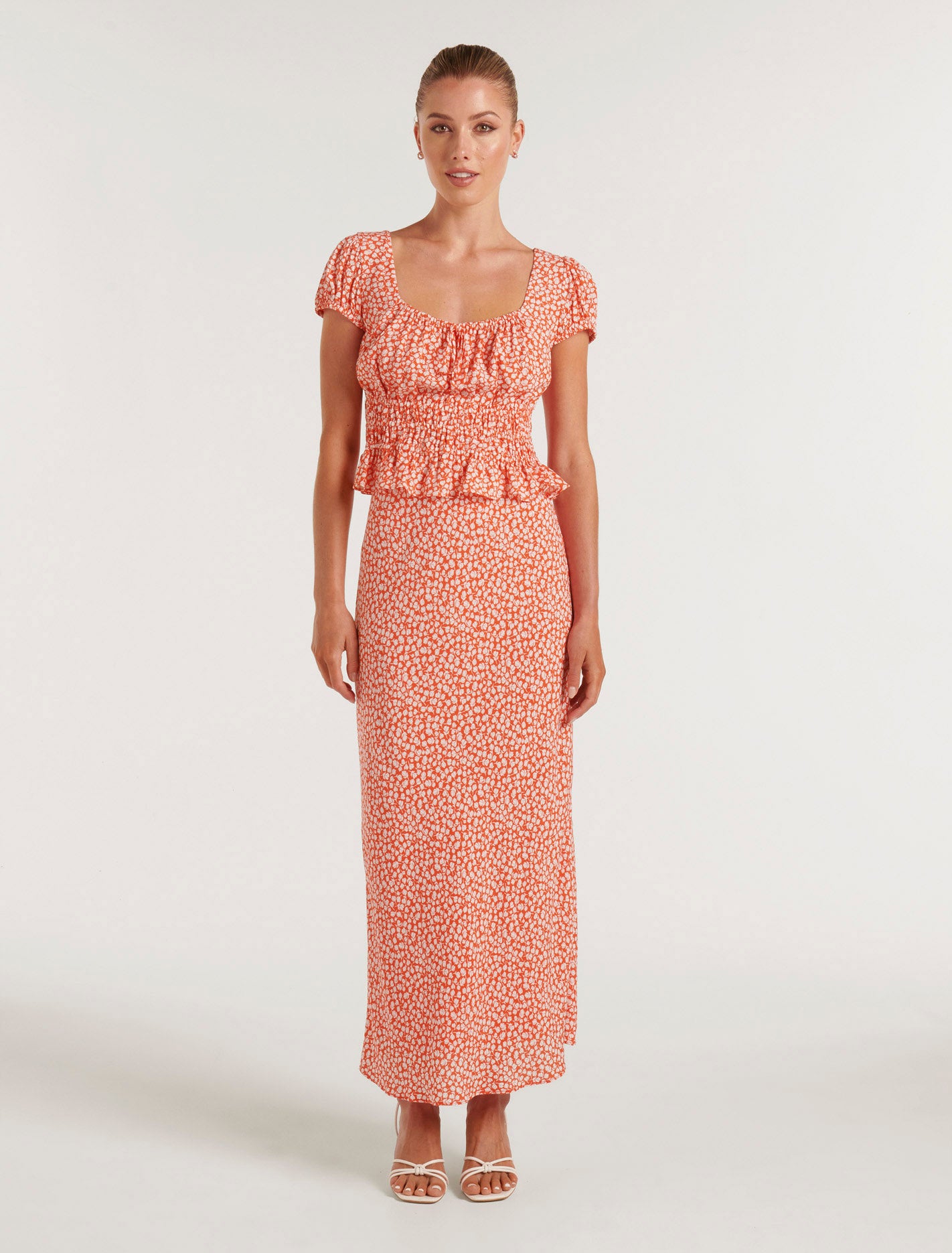 Cecilia Waisted Cap Sleeve Top Memphis Ditsy