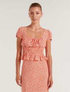 Cecilia Waisted Cap Sleeve Top Memphis Ditsy