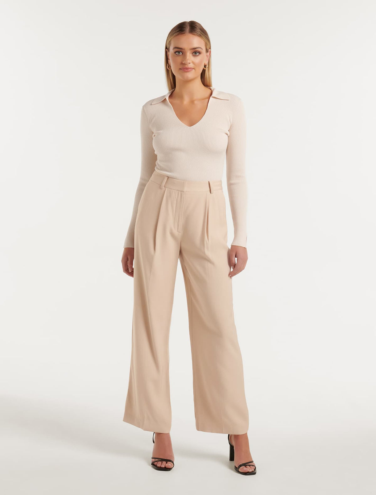 Selena Collar Knit Top Cream
