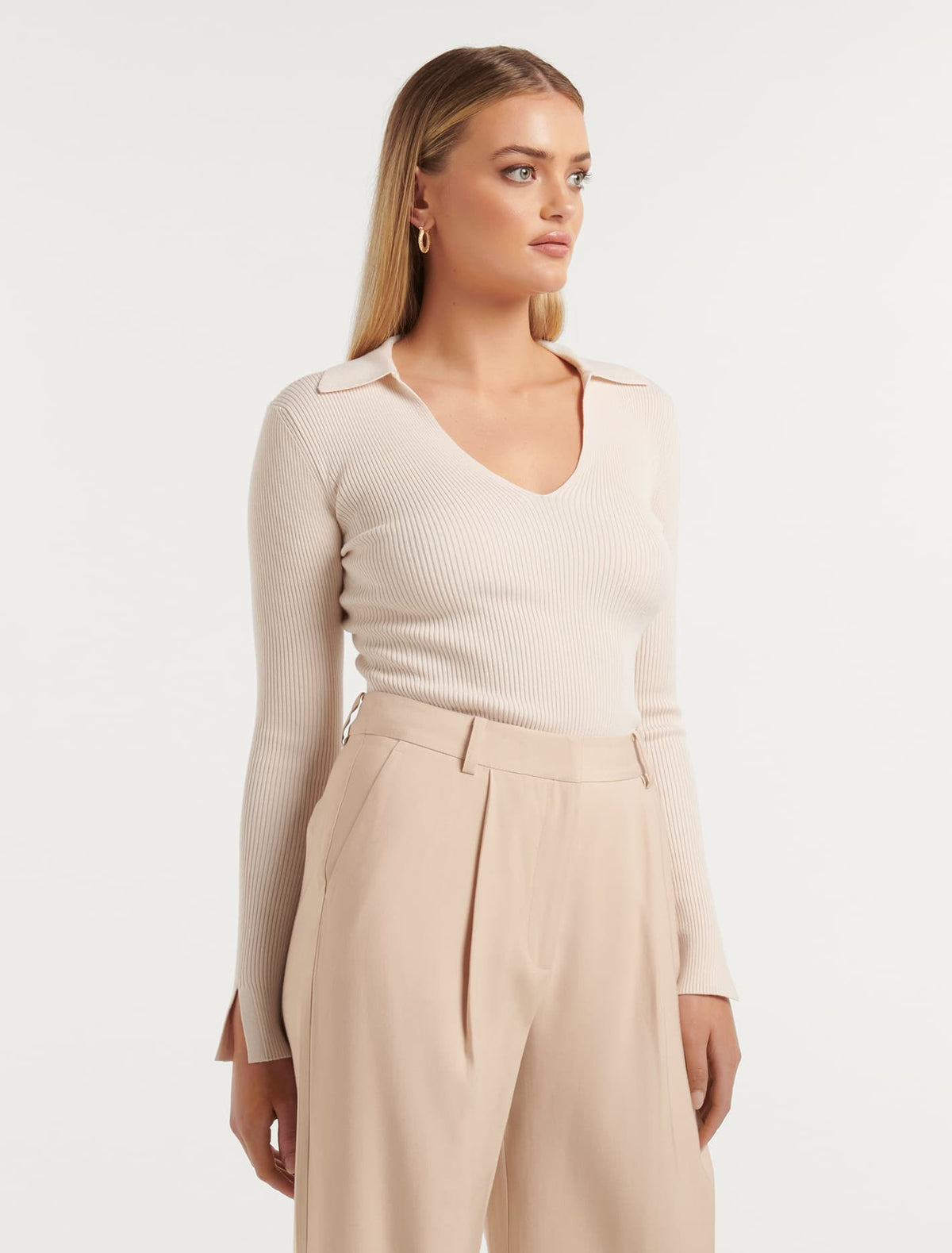 Selena Collar Knit Top Cream