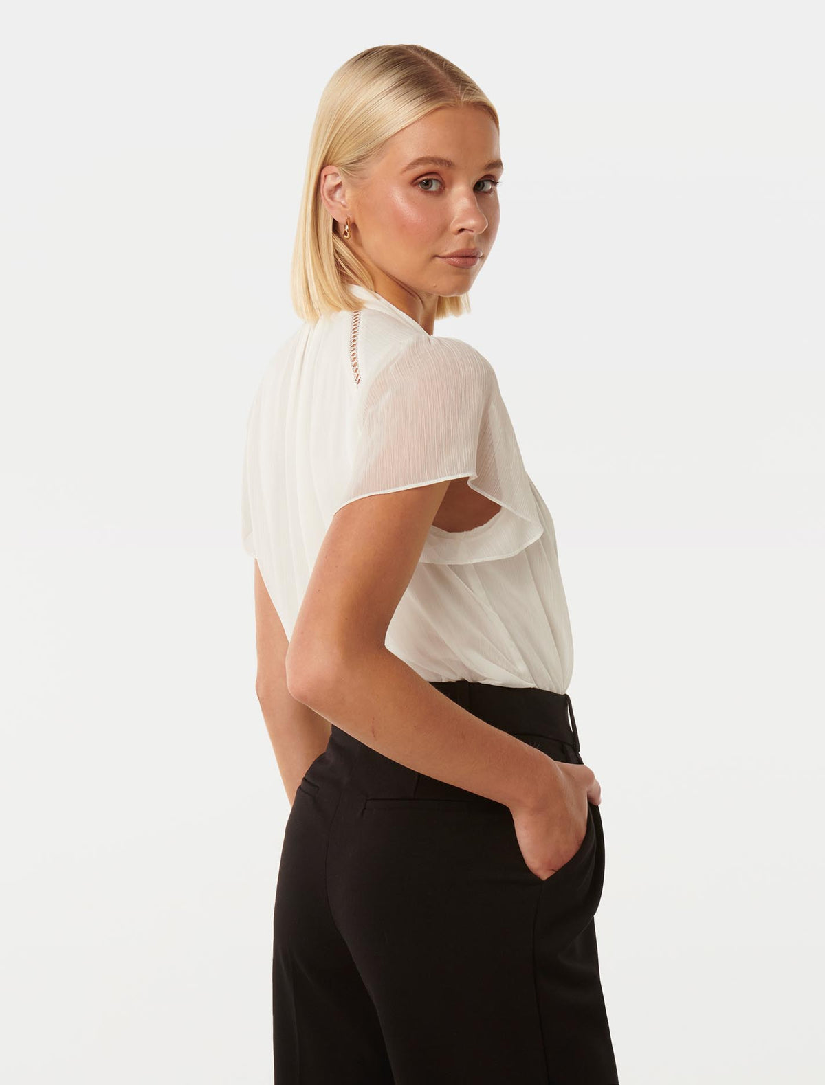 Yvonne Flutter Trim Spliced Blouse Porcelain