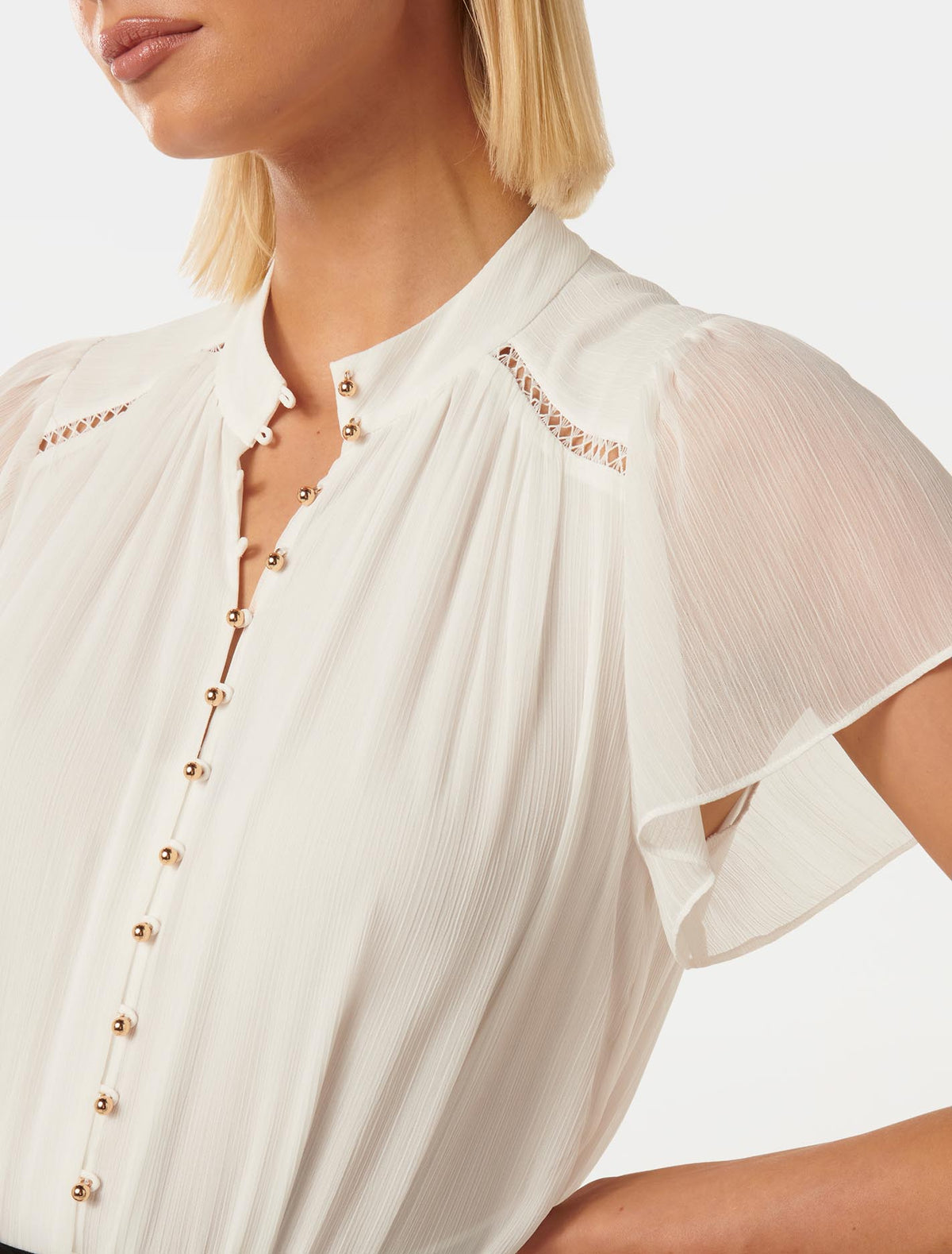 Yvonne Flutter Trim Spliced Blouse Porcelain