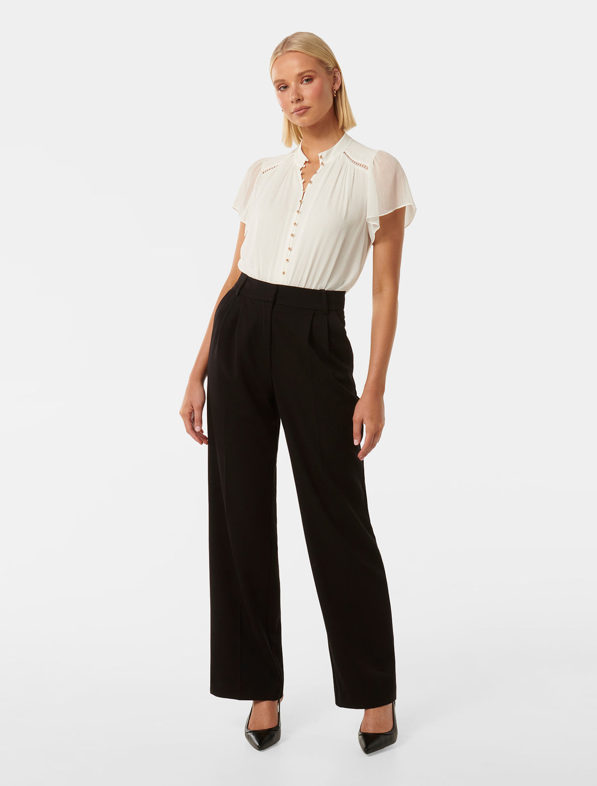 Yvonne Flutter Trim Spliced Blouse Porcelain