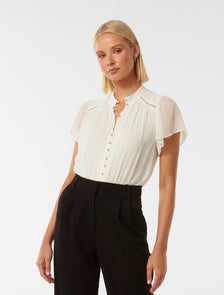 Yvonne Flutter Trim Spliced Blouse Porcelain