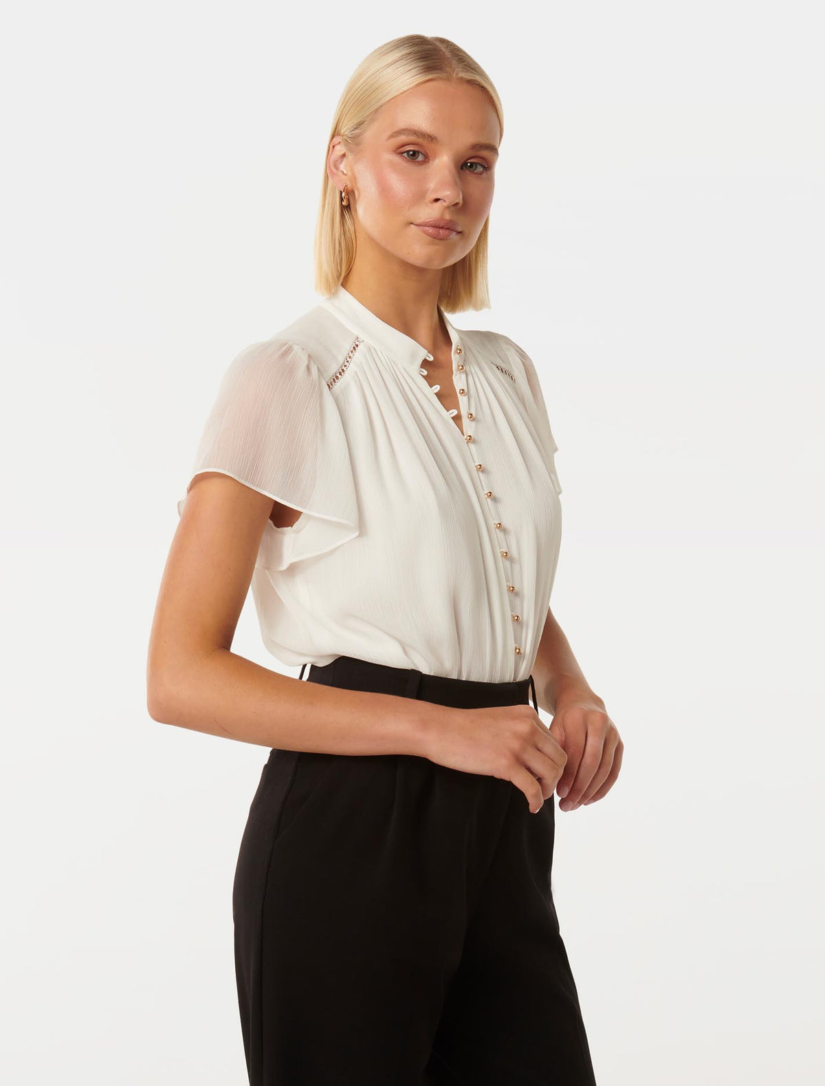 Yvonne Flutter Trim Spliced Blouse Porcelain