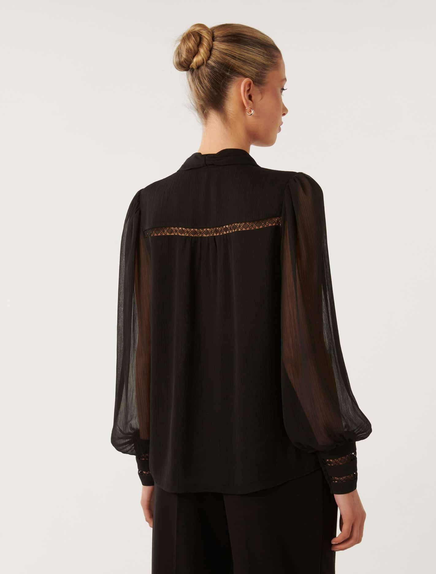 Toni Trim Spliced Tie Neck Blouse Black