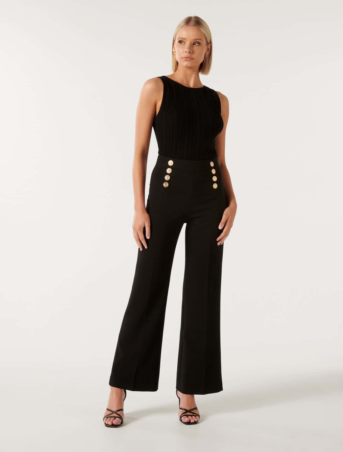 Sara Button Up Slim Flare Black