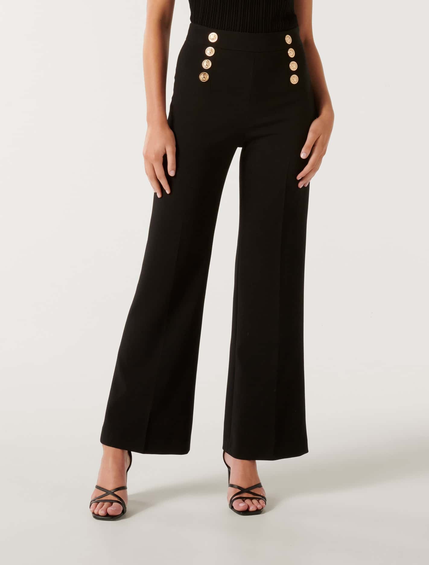 Sara Button Up Slim Flare Black