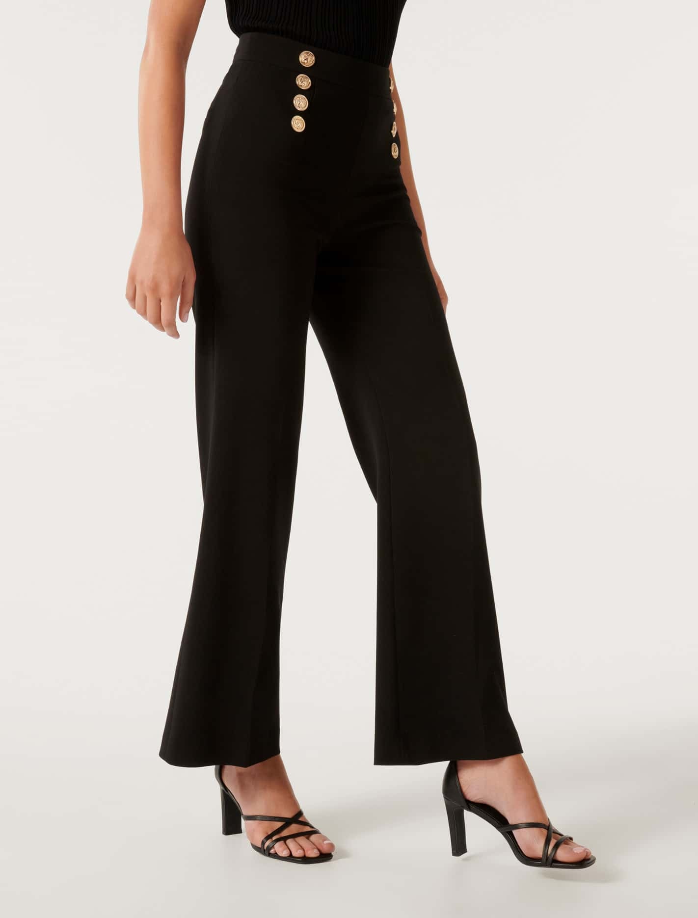 Sara Button Up Slim Flare Black