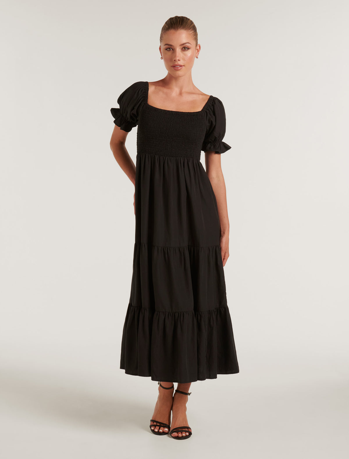 Luna Shirred Bodice Midi Black