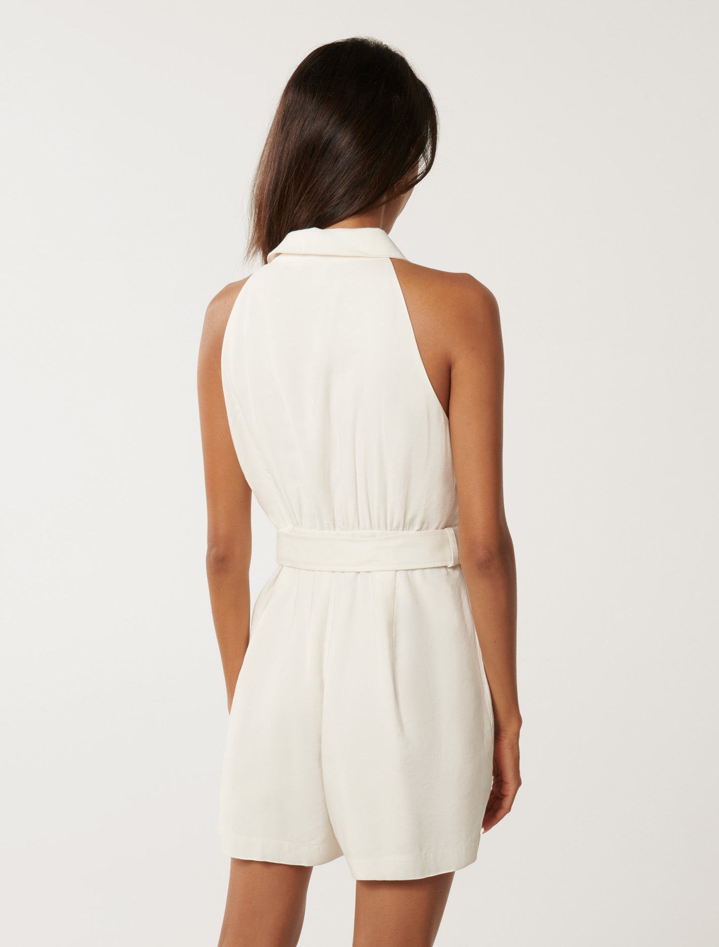 Rhianna Petite Belted Playsuit Porcelain