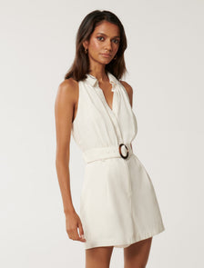 Rhianna Petite Belted Playsuit Porcelain