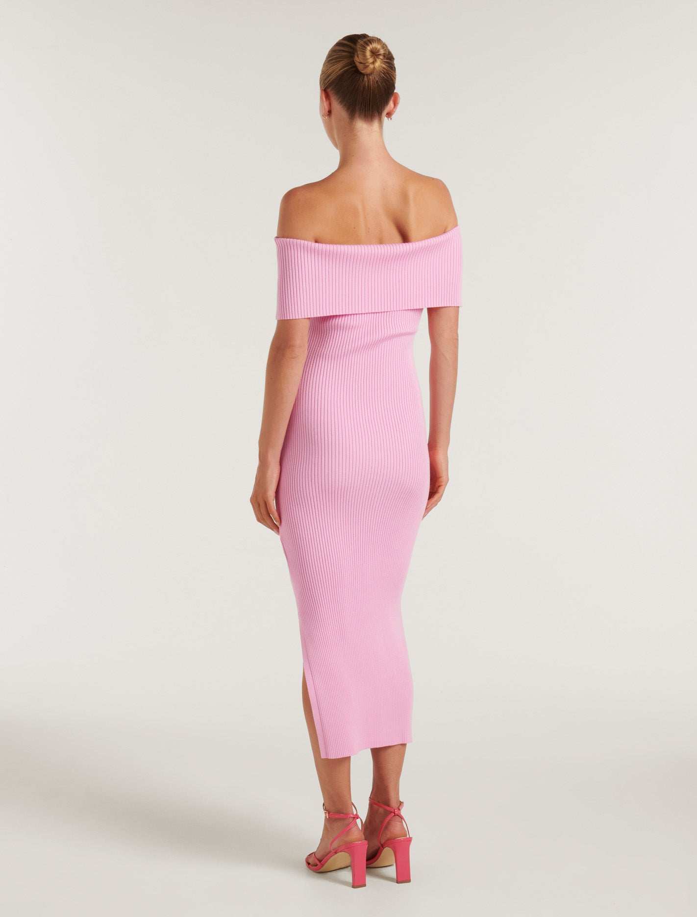 Naomi Bardot Column Knit Dress Carnation Pink