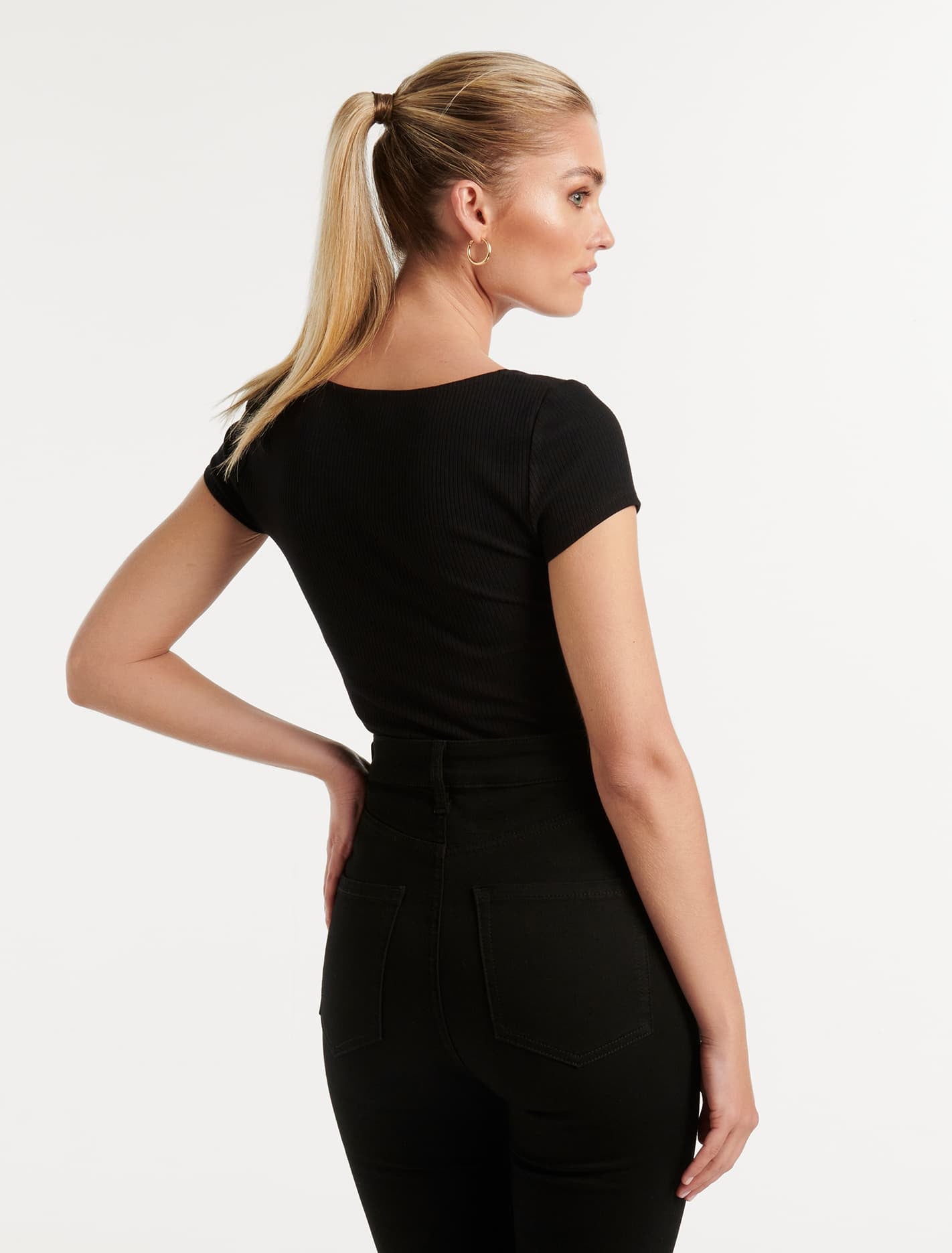 Cardi Cap Sleeve Tee Black