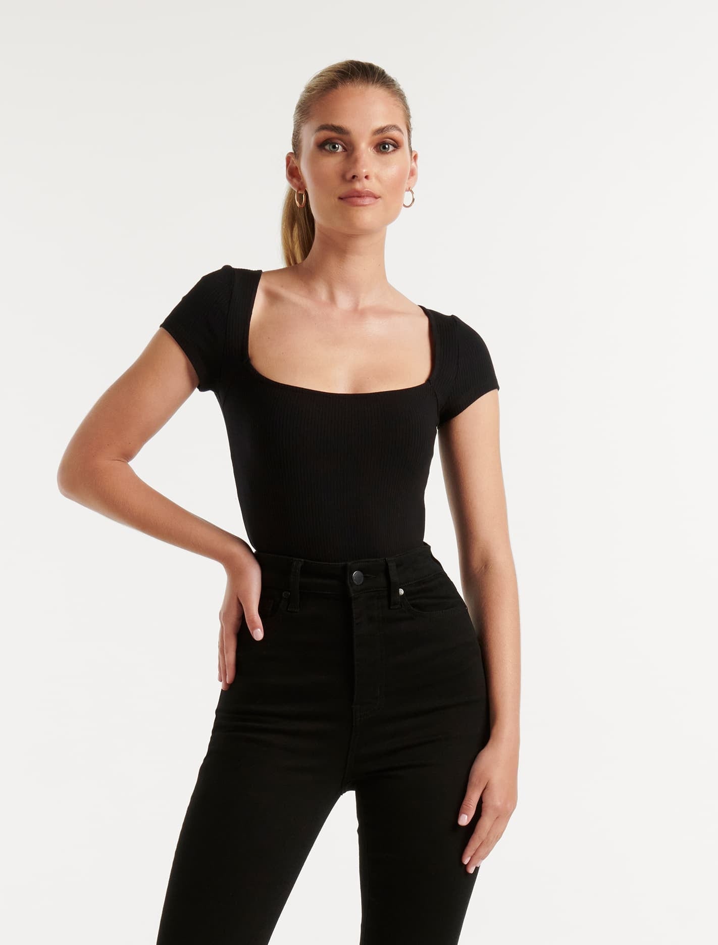 Cardi Cap Sleeve Tee Black