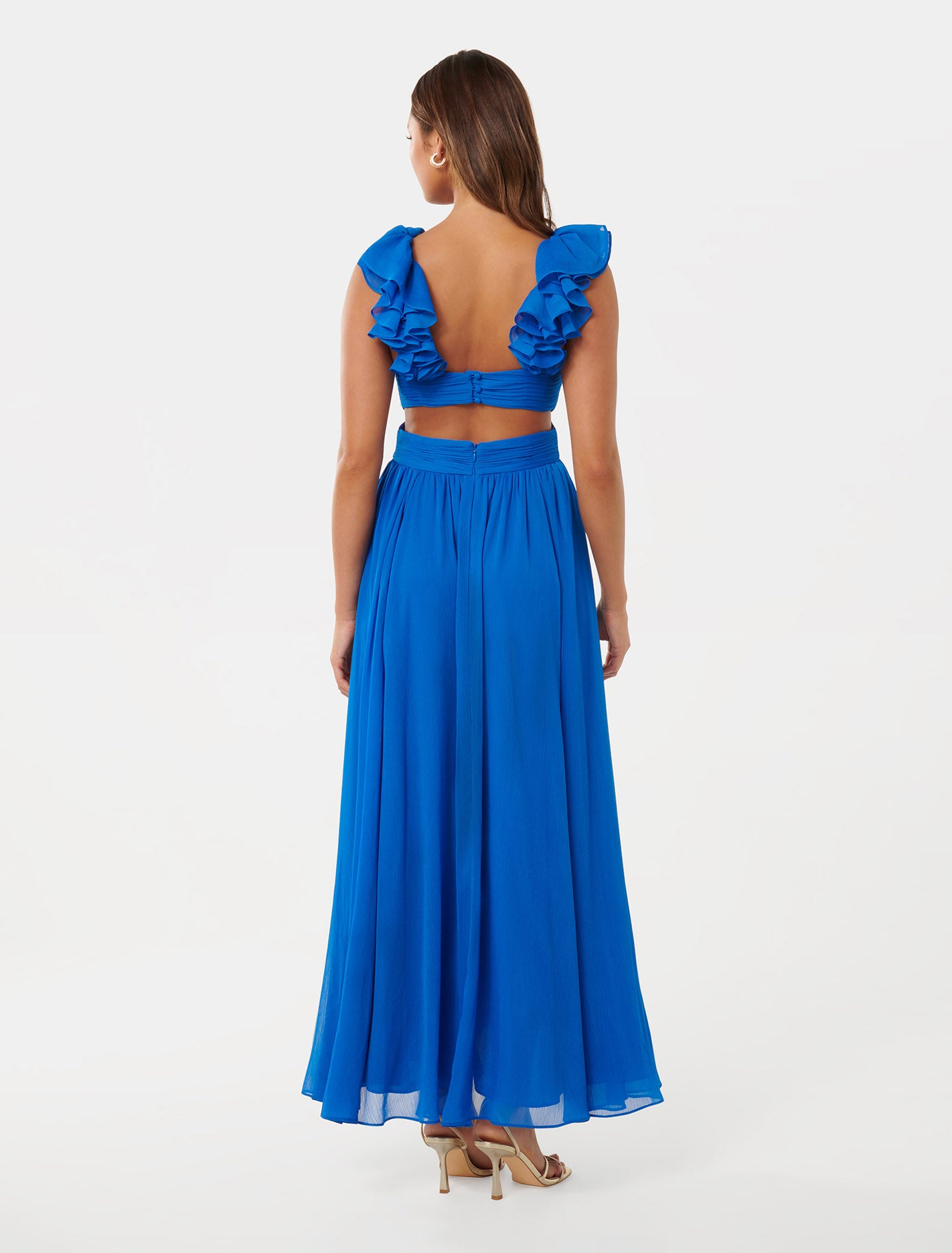 Selena Ruffle Shoulder Maxi Vivid Azure