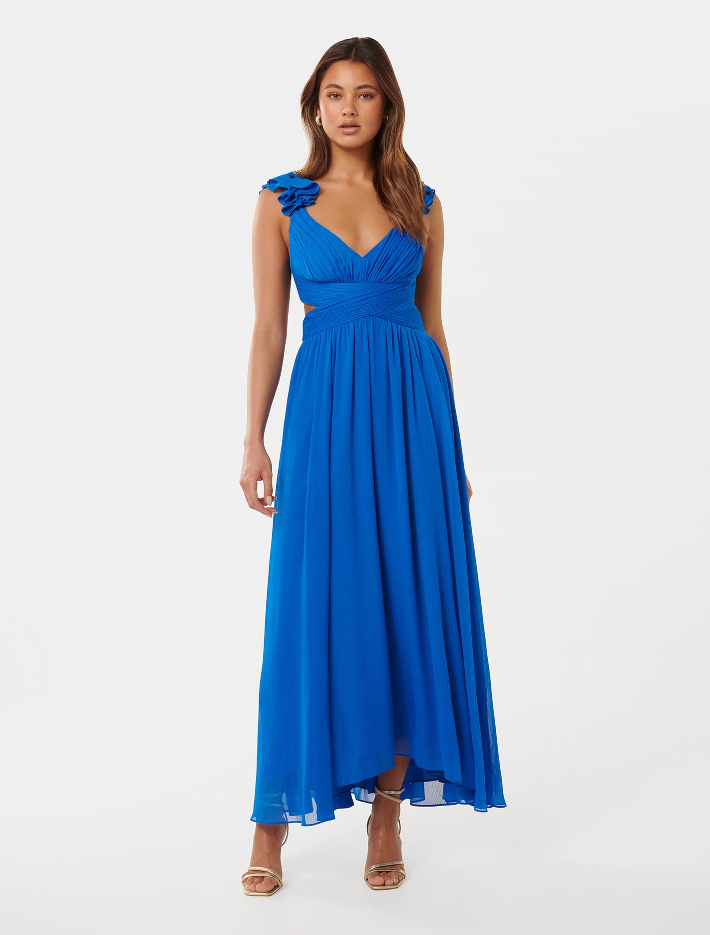 Selena Ruffle Shoulder Maxi Vivid Azure