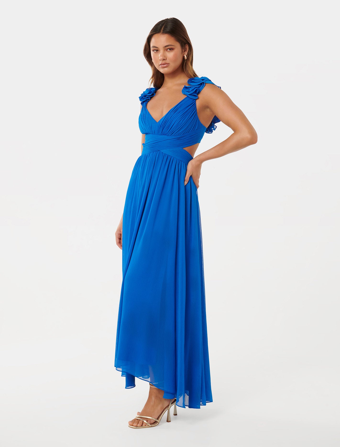 Selena Ruffle Shoulder Maxi Vivid Azure