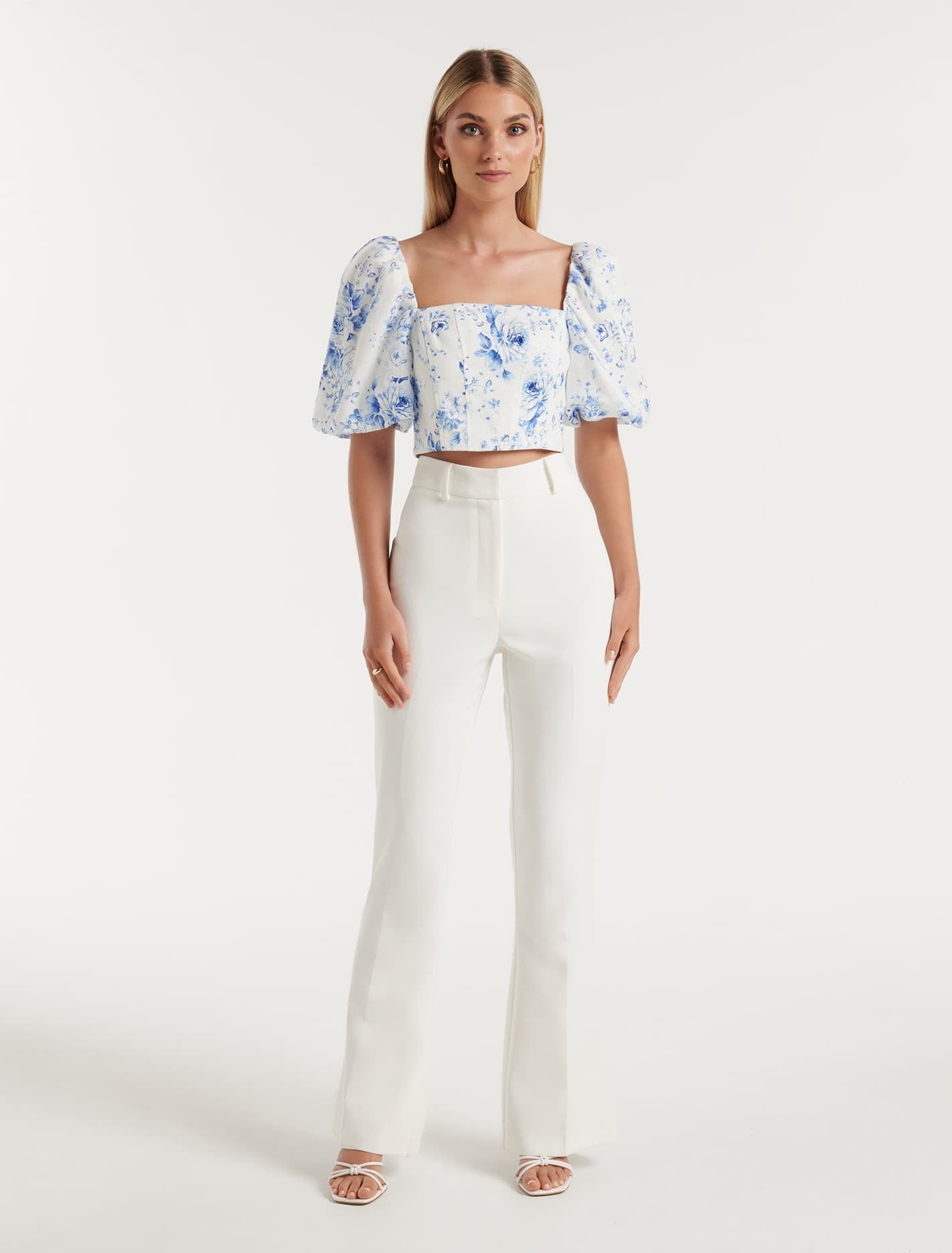 Briar Puff Sleeve Linen Top Blue Victoria