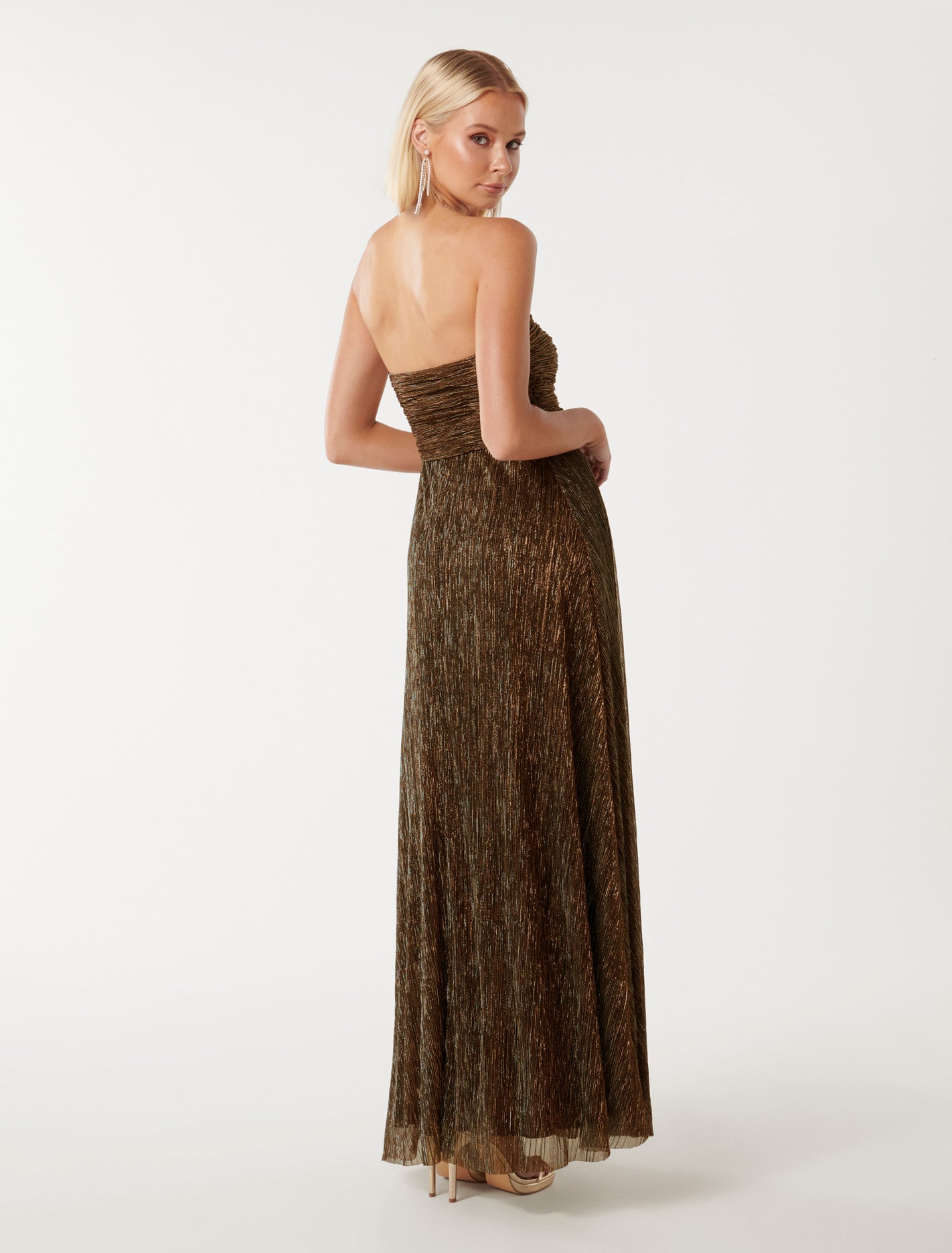 Andy Strapless Plisse Maxi Dress Bronze