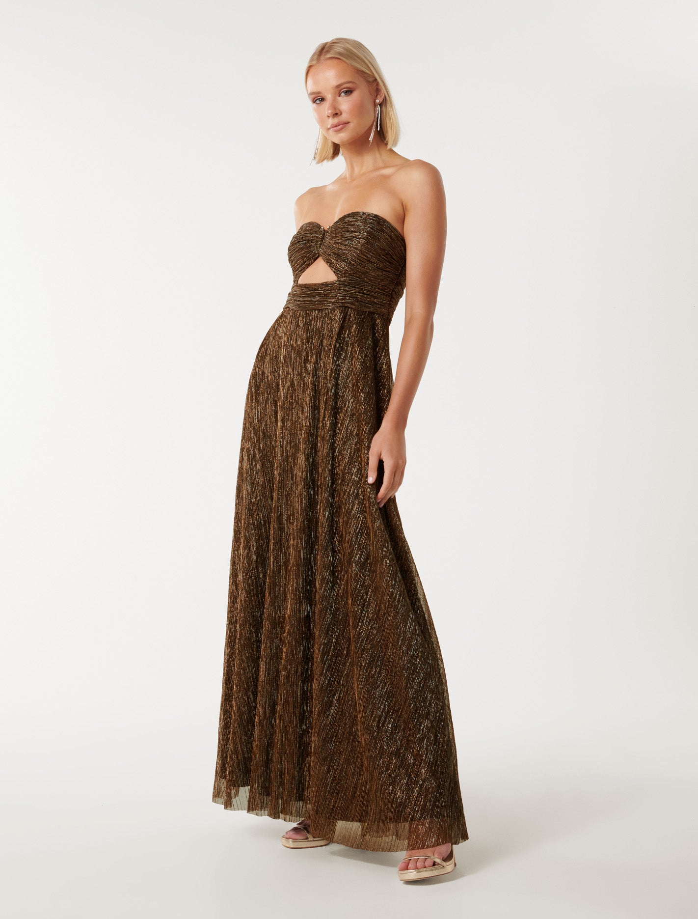 Andy Strapless Plisse Maxi Dress Bronze