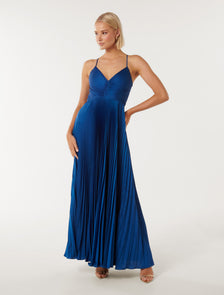 Geri Tie Back Pleated Midi Sapphire Blue