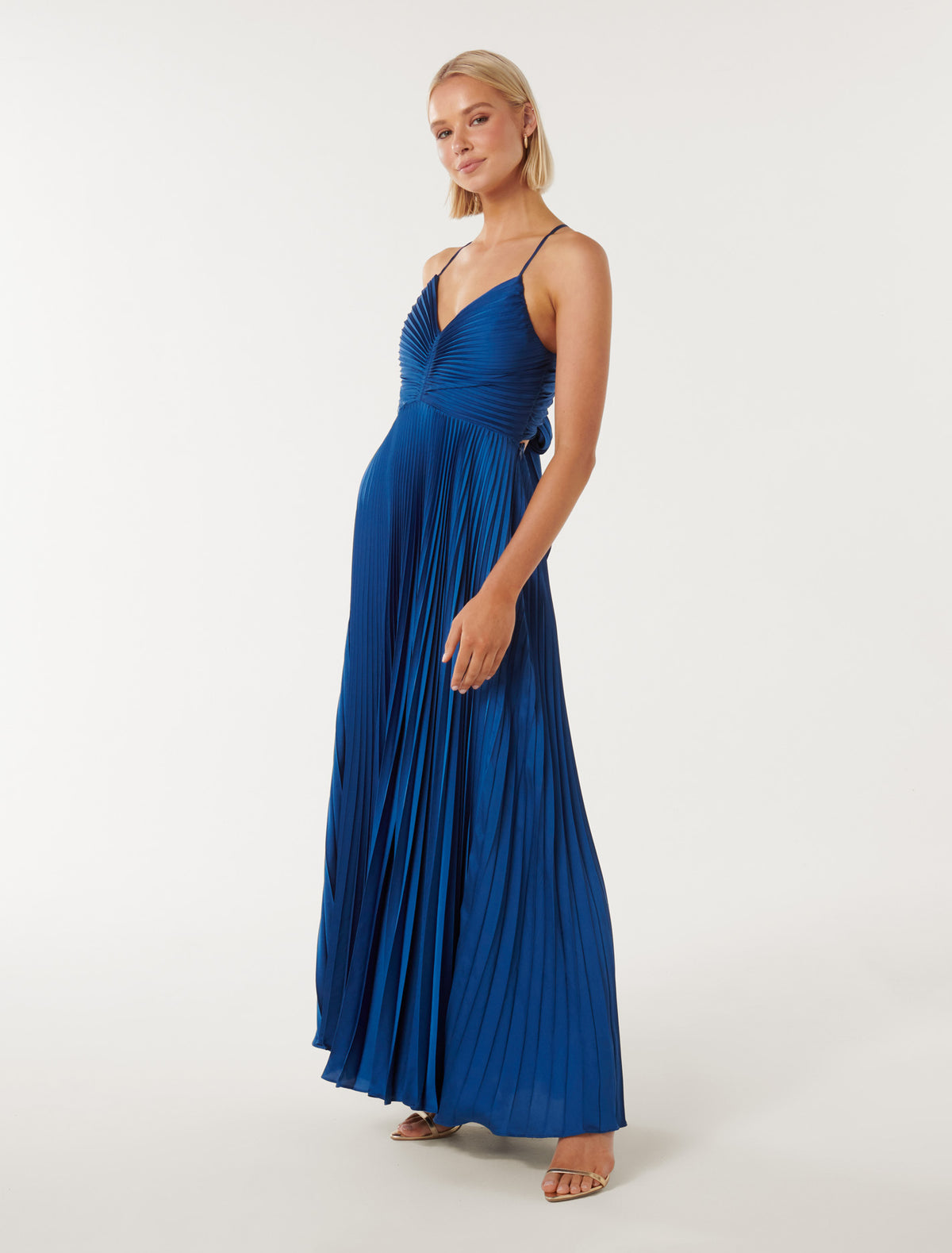 Geri Tie Back Pleated Midi Sapphire Blue