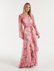 Regan Cascade Plisse Maxi Dress Berry Fairfield Floral