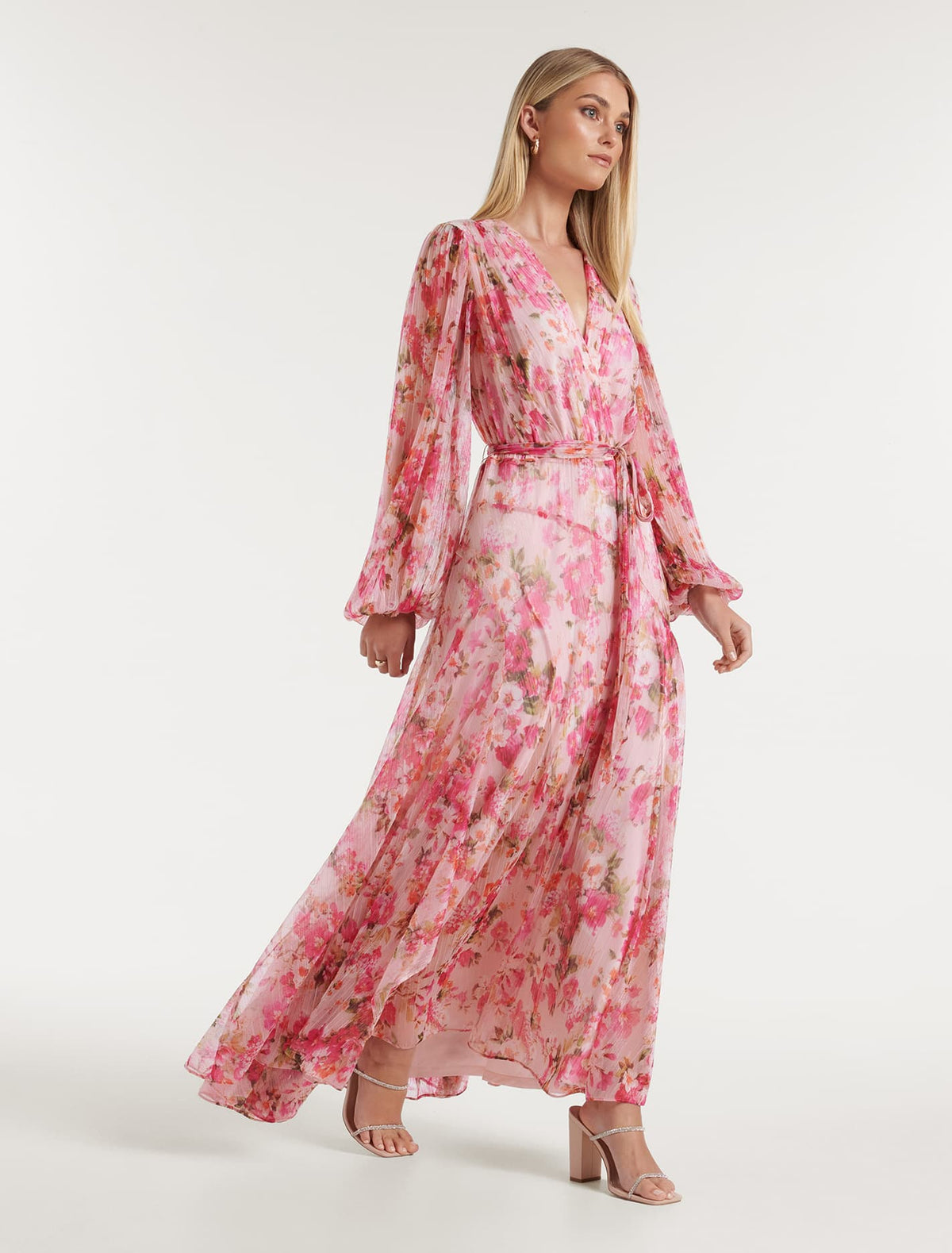 Regan Cascade Plisse Maxi Dress Berry Fairfield Floral