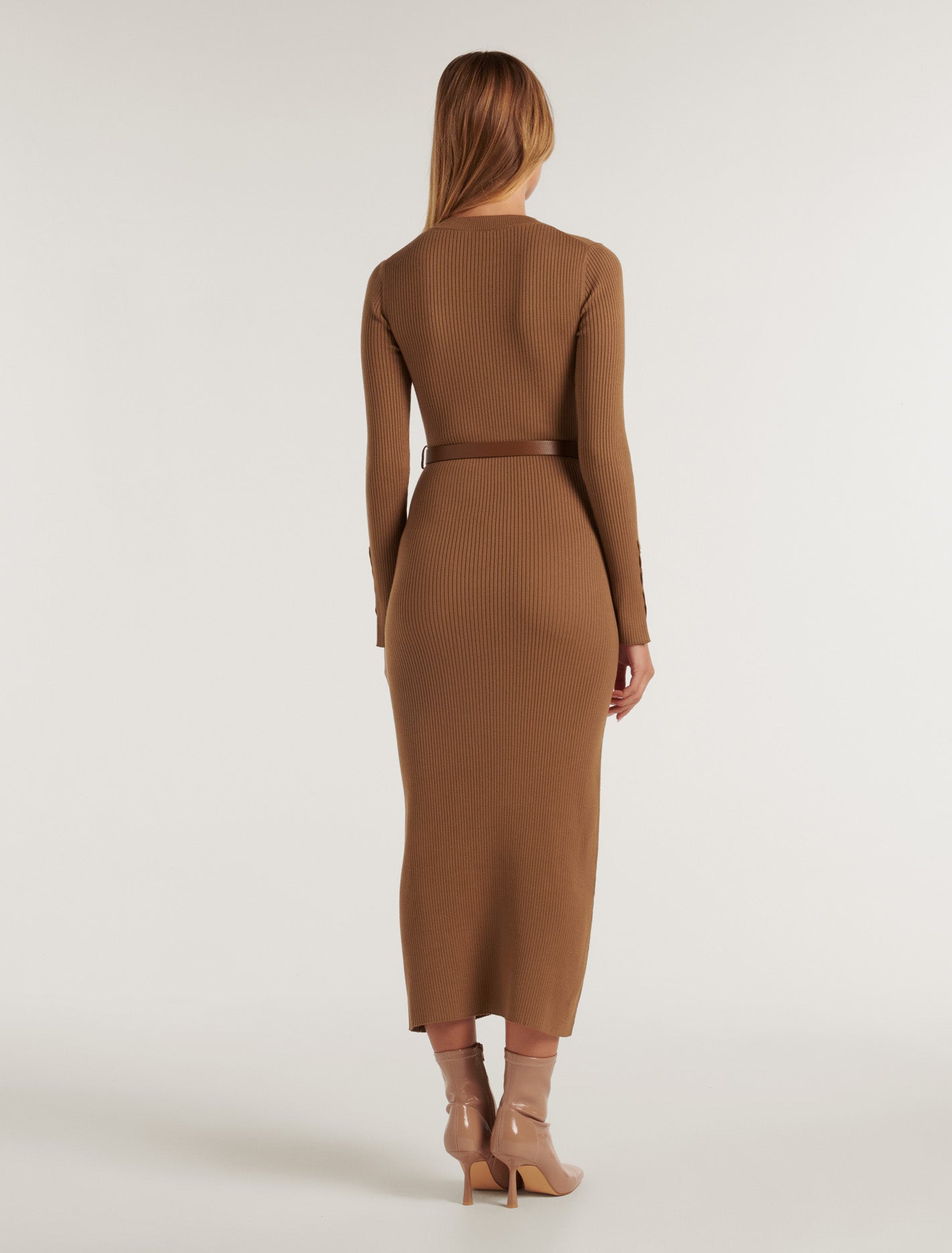 Hannah Belted Midi Knit Dress Ponyskin