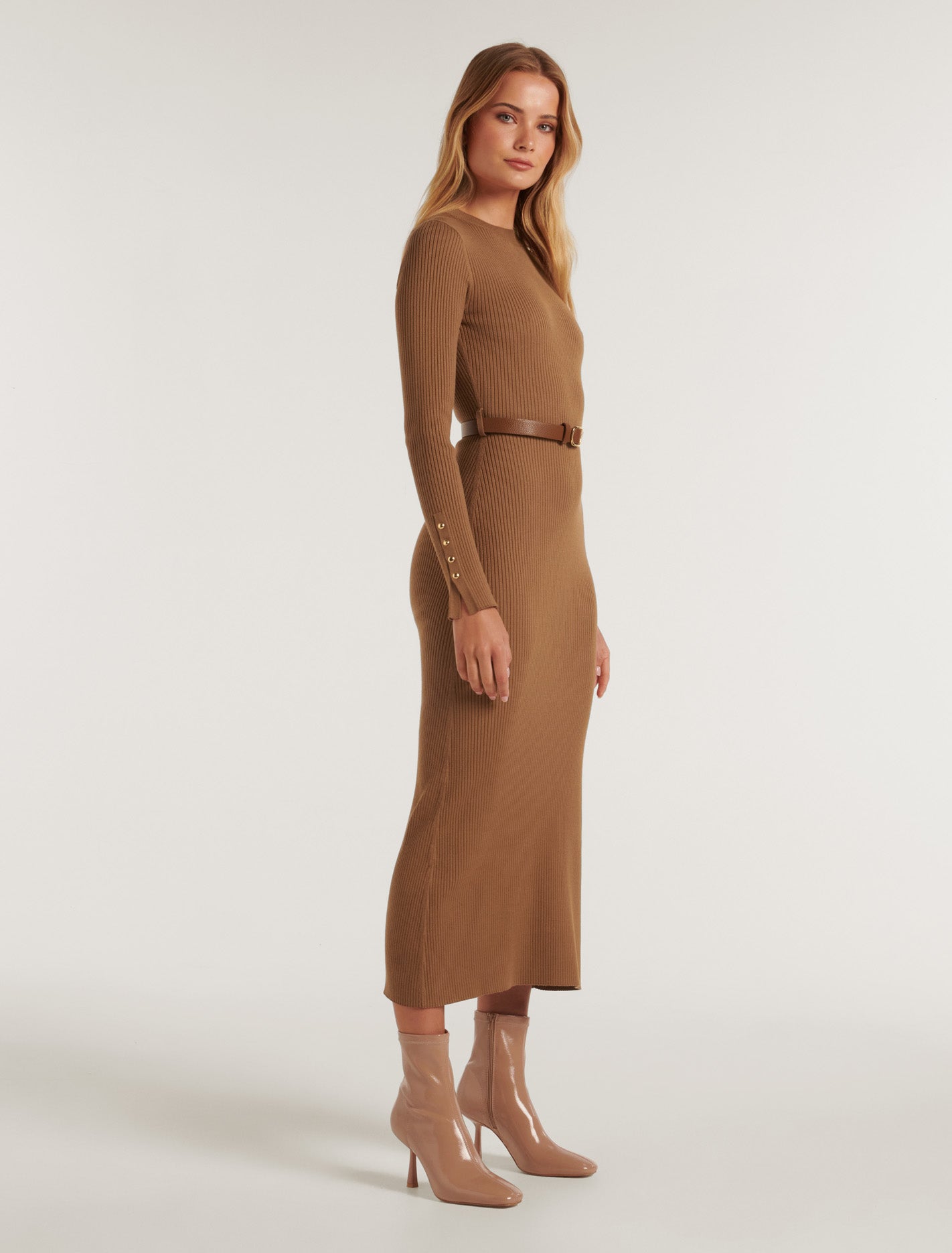 Hannah Belted Midi Knit Dress Ponyskin
