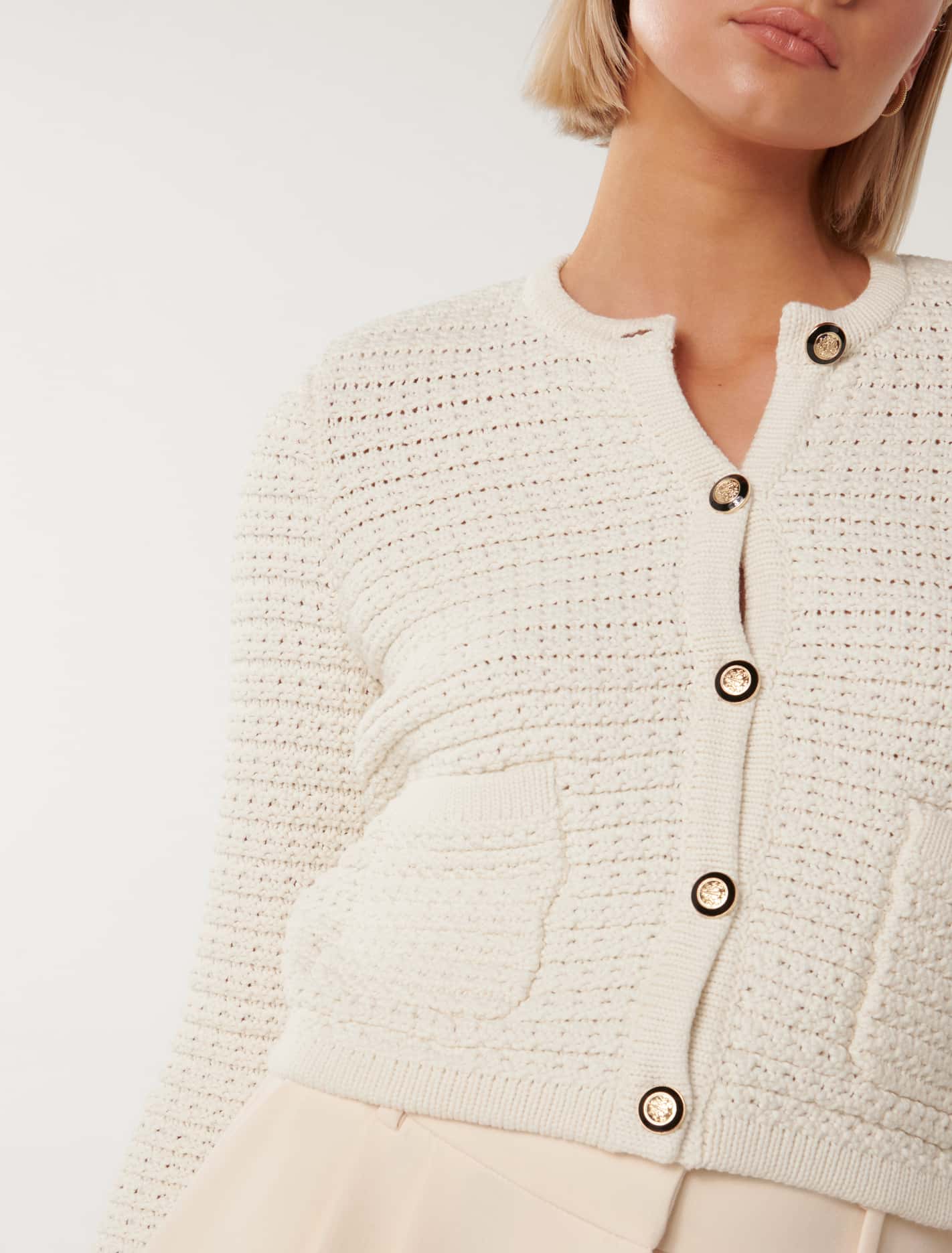 Chloe Textured Knit Cardigan Cream