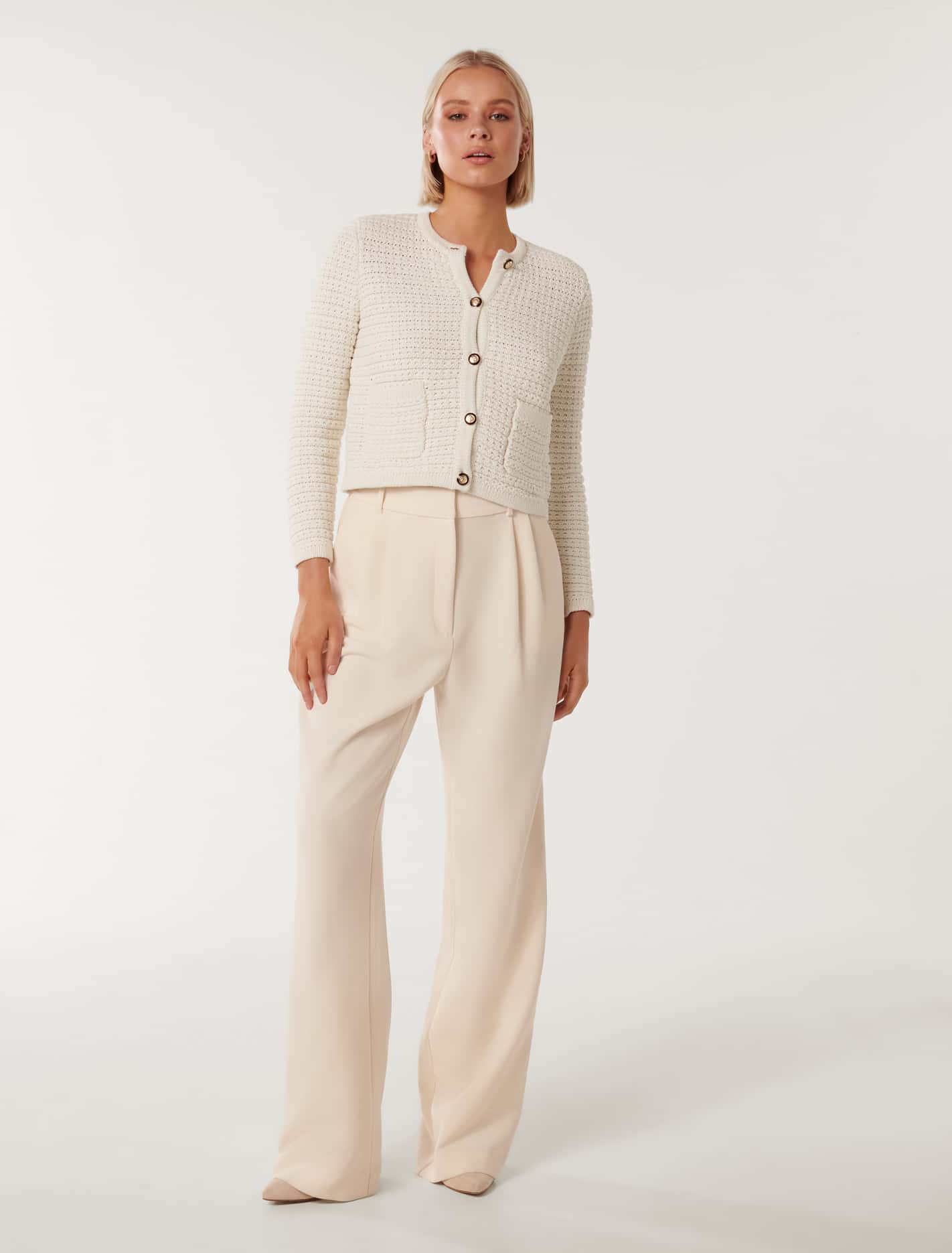 Chloe Textured Knit Cardigan Cream