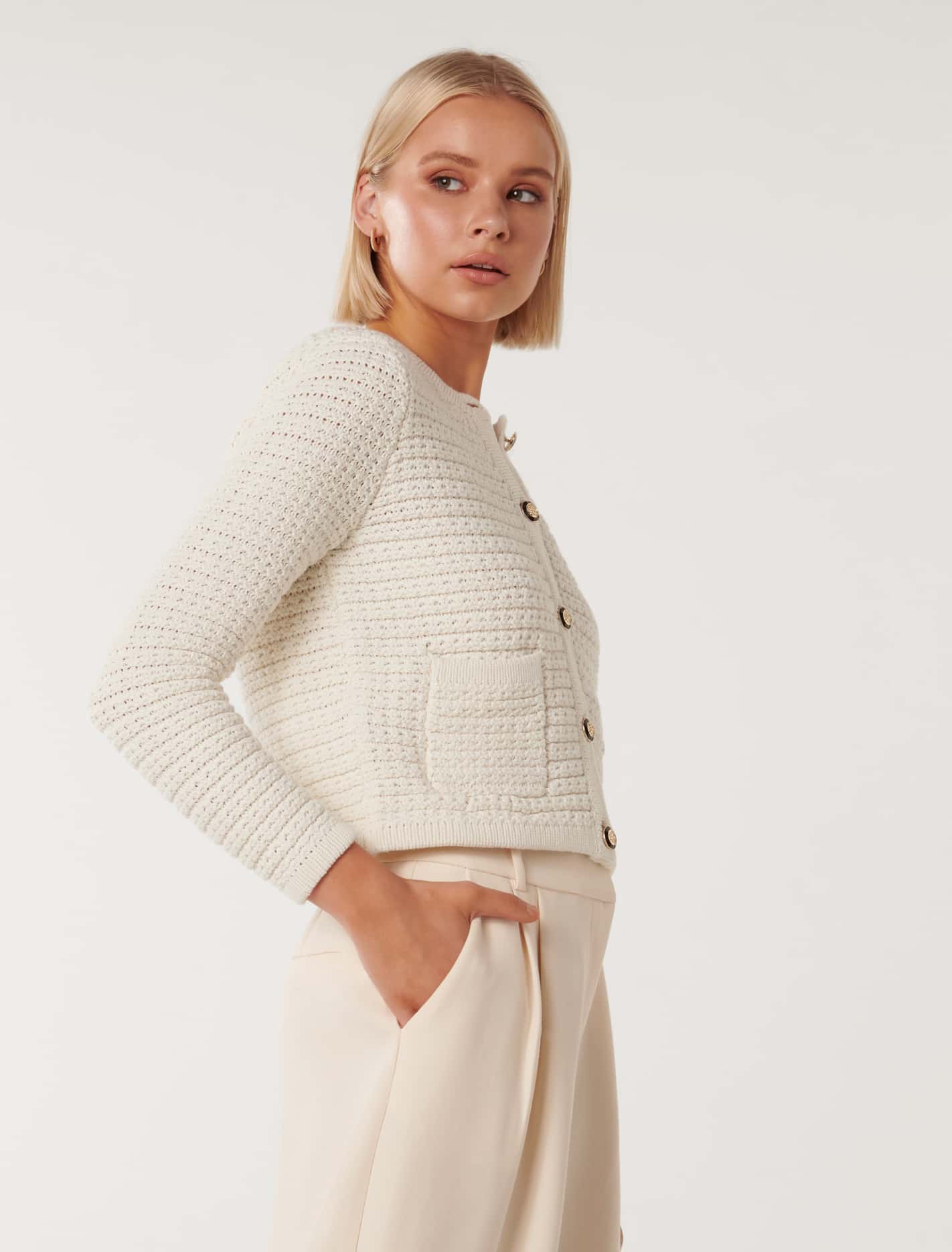 Chloe Textured Knit Cardigan Cream