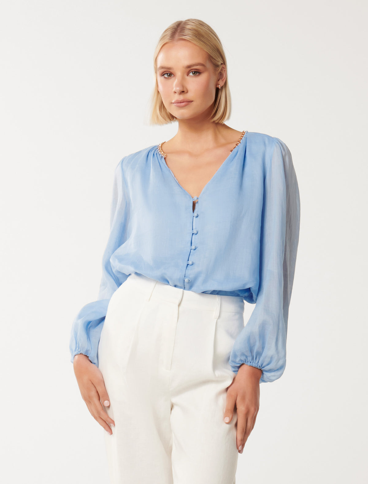 Blair Chain Detail Blouse Forget Me Not Blue