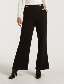Naomi Petite Button Wide Leg Pant Black