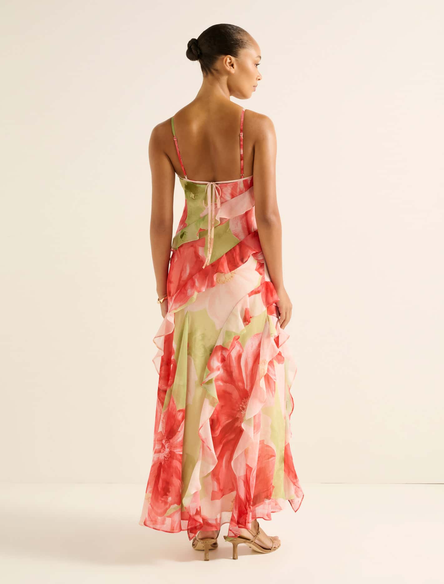 Poppy Ruffle Gown Coral Amara Floral