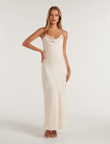 Hannah Diamante Strap Satin Dress Ivory