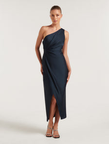 Melissa Petite One Shoulder Dress Navy