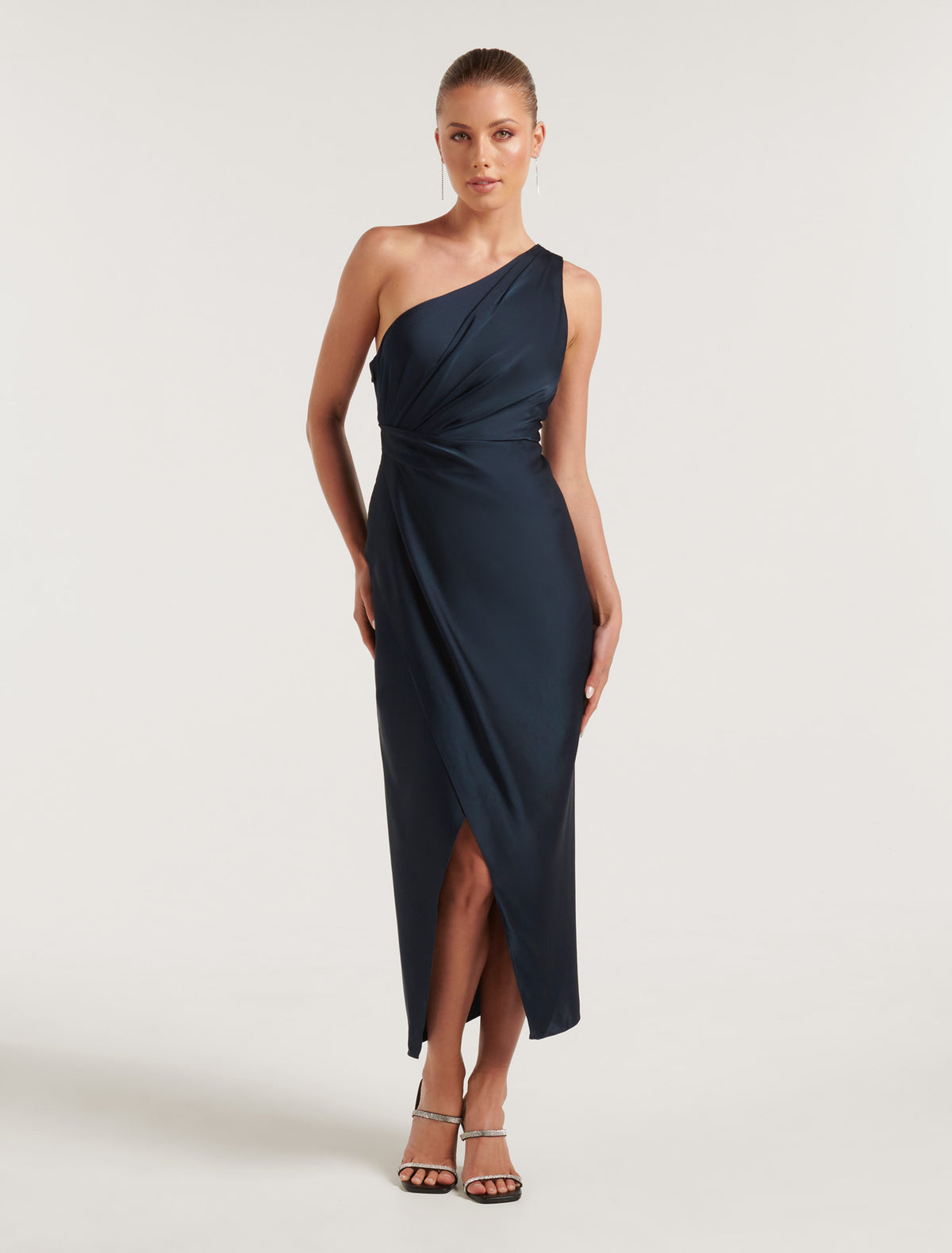 Melissa Petite One Shoulder Dress Navy
