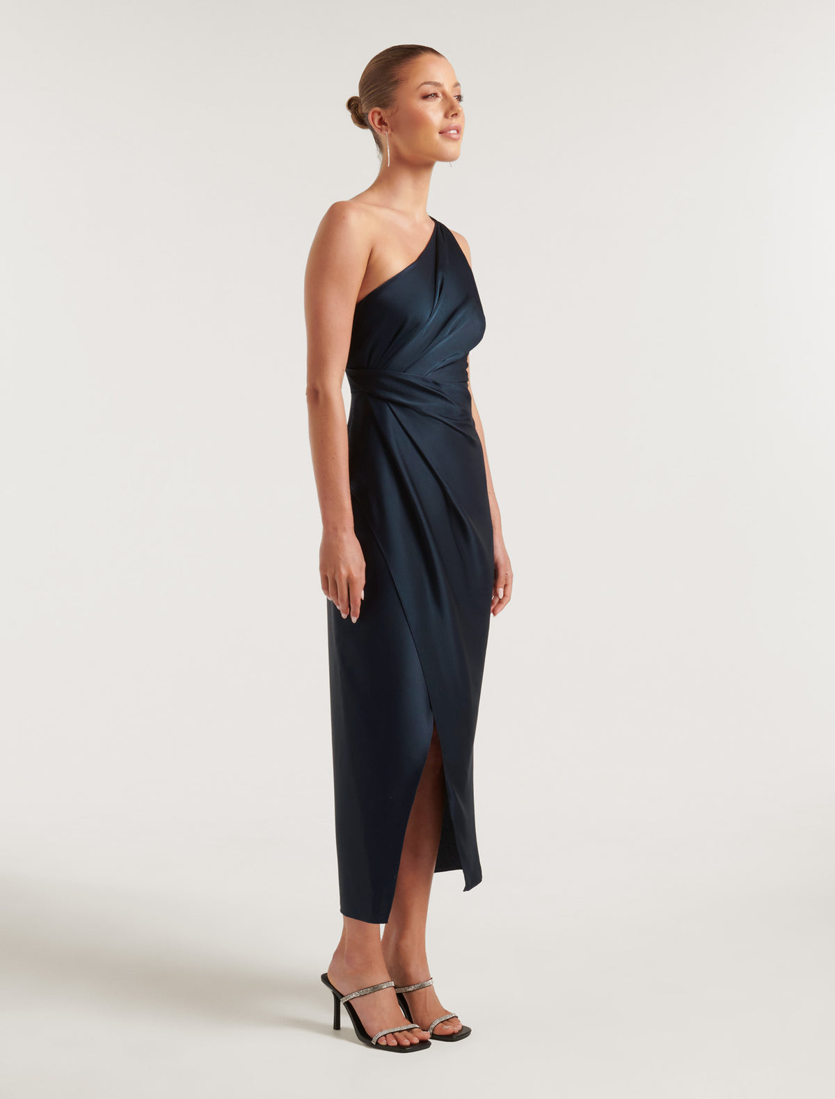 Melissa Petite One Shoulder Dress Navy