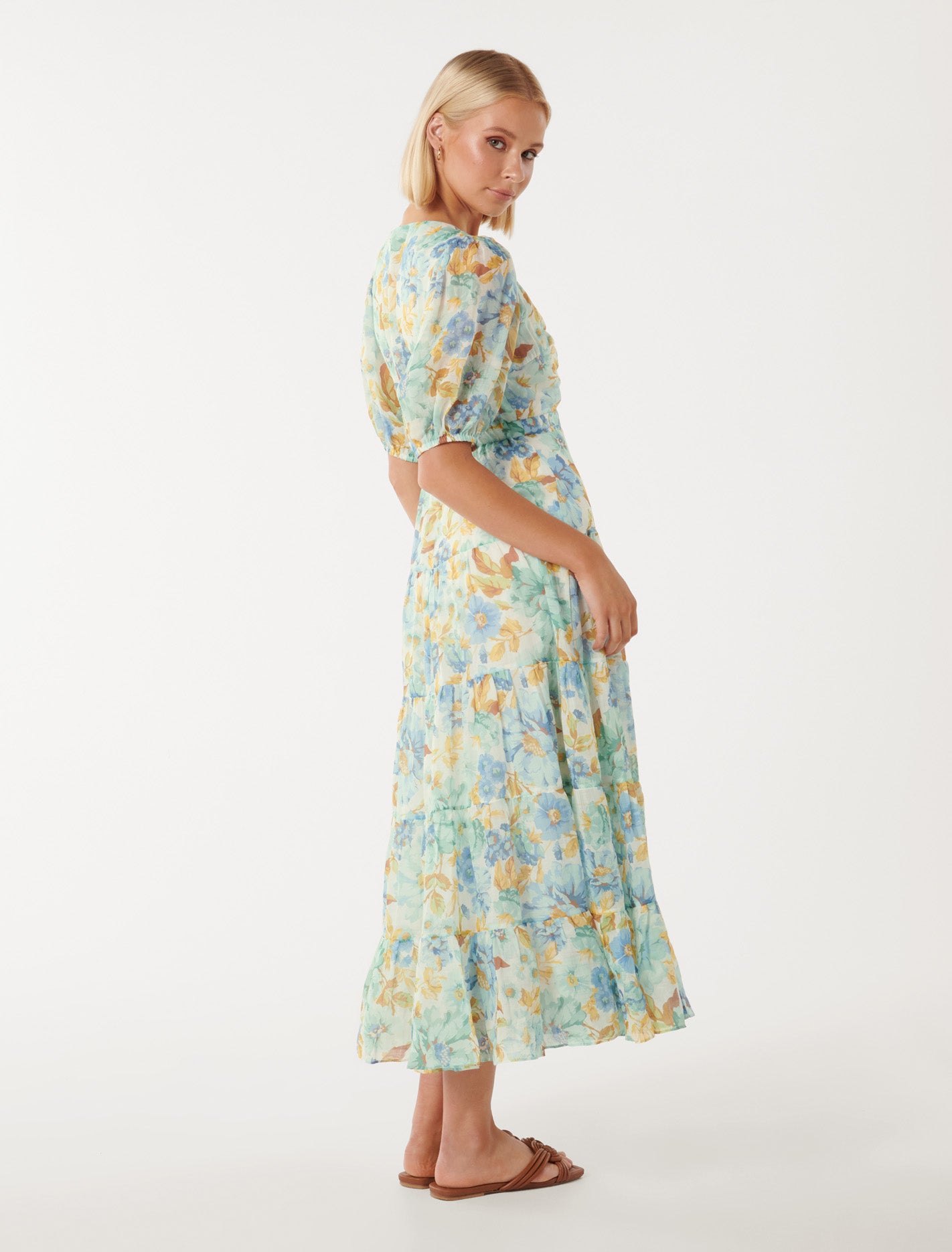 Irina Twist Front Midi Dress Blue Elmhurst Flora